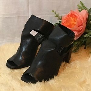 Leather Open Toe High Heel Mule with Ankle Strap